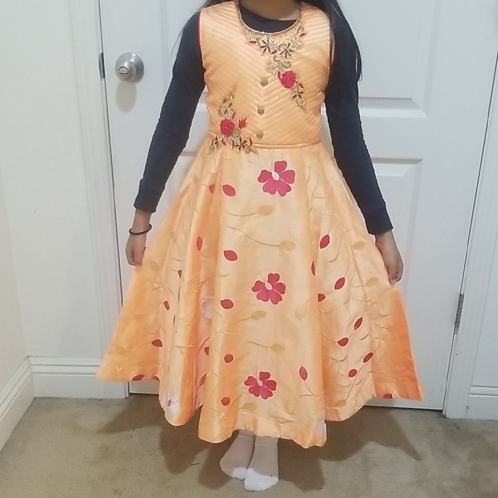 Floral Peach Kids Dress